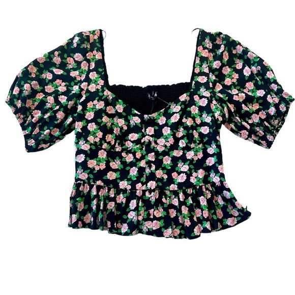 NWT Zara Floral Print Puff Sleeve Crop Top - Picture 4 of 12